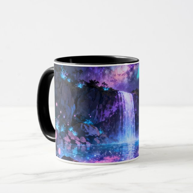 Galaxy Waterfall Tasse | Fantasy Nacht Wasserfall  (Vorderseite Links)