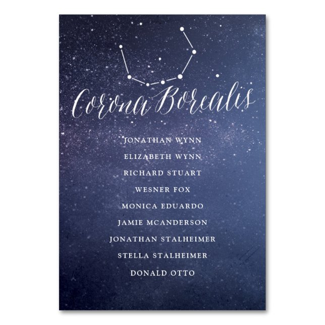 Galaxy Wedding Chart Card Corona Borealis Tischnummer (Vorderseite)