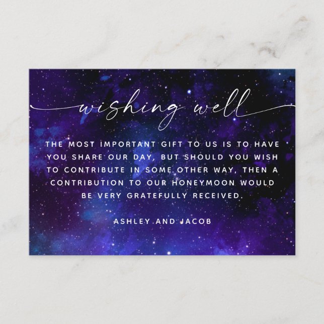 Galaxy Wedding Wishing Well | Space Honeymoon Fund Begleitkarte (Vorderseite)