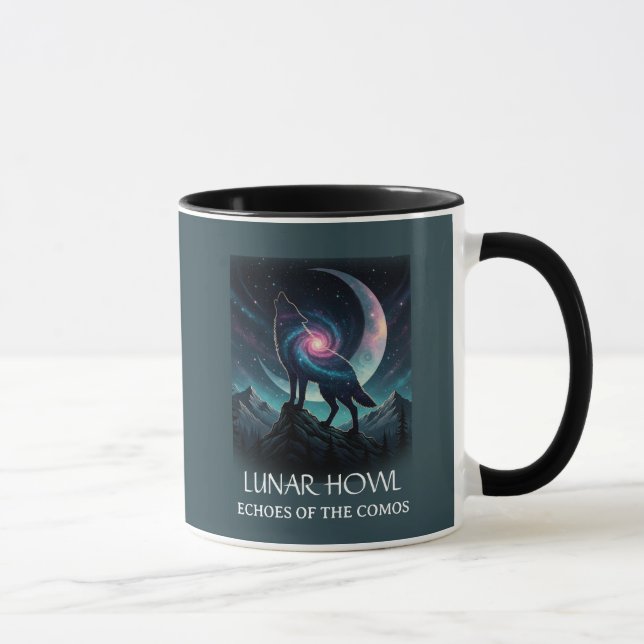 Galaxy Wolf Silhouette with Mystical Nebula Moon Tasse (Rechts)