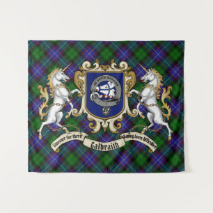 Galbraith Clan Abzeichen & Unicorns w/Tartan Wandteppich