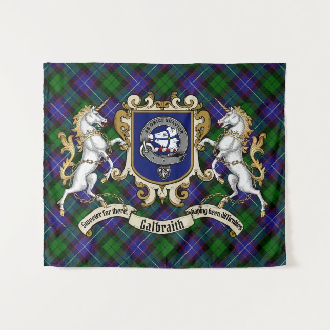 Galbraith Clan Abzeichen & Unicorns w/Tartan Wandteppich (Vorderseite (Horizontal))
