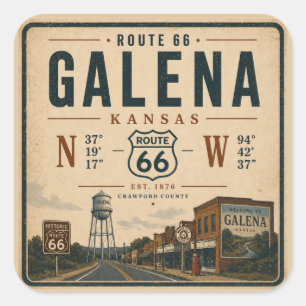 Galena Route 66 Retro-Aufkleber Quadratischer Aufkleber