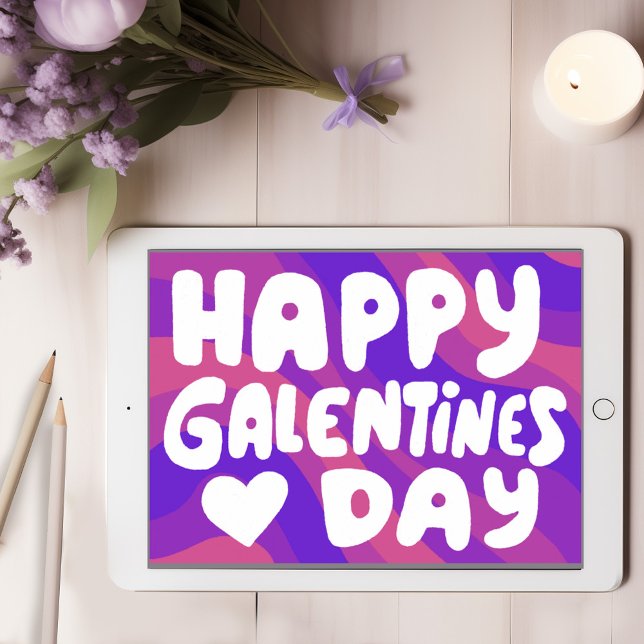 Galentine Bubble Letters Groovy Retro Digital Karte (Galentine Bubble Letters Groovy Retro Digital eCard Happy Galentines Day Online Email Virtual Card)