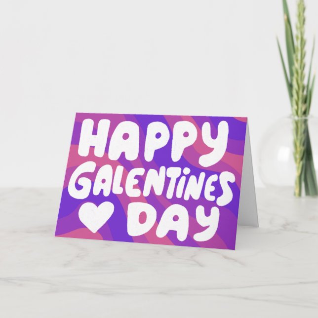 Galentine Bubble Letters Lila Groovy Retro Karte (Vorderseite)
