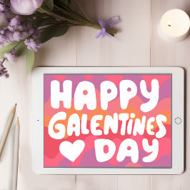 Galentine Bubble Letters Pink Retro Digital Karte