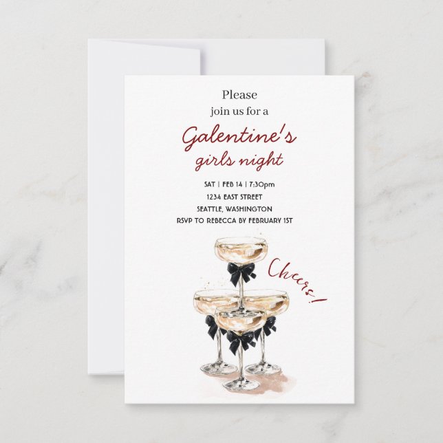Galentine Champagne Party Invitation RSVP Karte (Vorderseite)