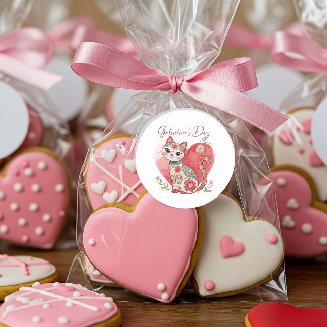 Galentine Day Cat Runder Aufkleber (Von Creator hochgeladen)