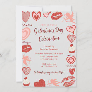 Galentine Einladung rosa und rote Brunch Herzen