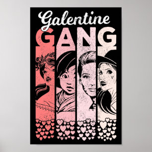 Galentine Gang Vintage Valentine Frauengesichte Poster