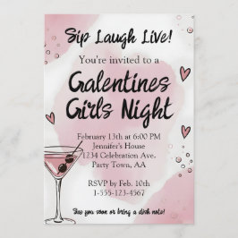 Galentine Girls Night Out Martini Pink and Black Einladung