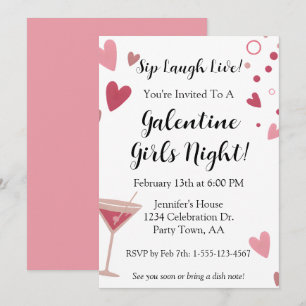 Galentine Girls Night Out Martini Rosa Einladung
