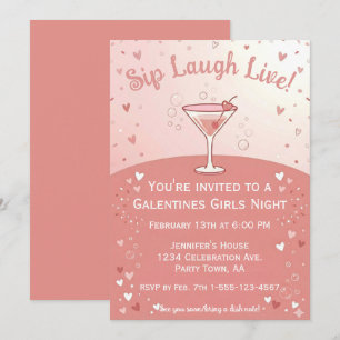 Galentine Girls Night Out Trinke Lache Lebe in Ros Einladung