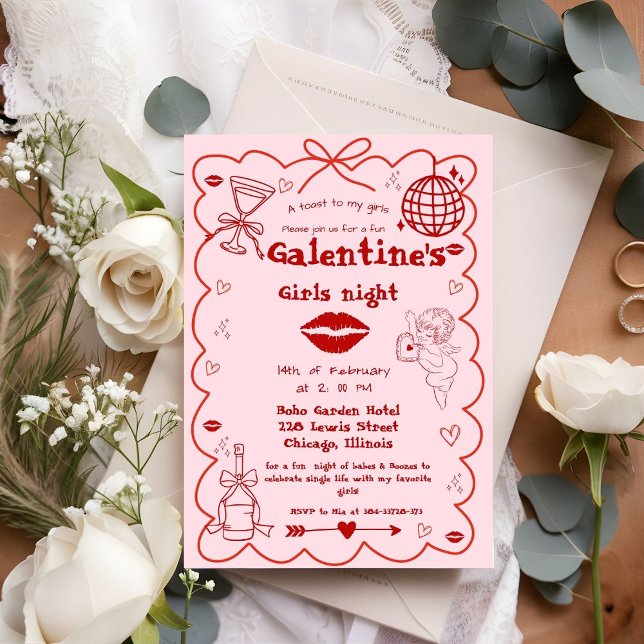 Galentine Hand Drawn Factory Stores Party Einladung (Von Creator hochgeladen)
