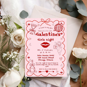 Galentine Handgezeichnete Valentine Girls Night Pa Feiertagskarte