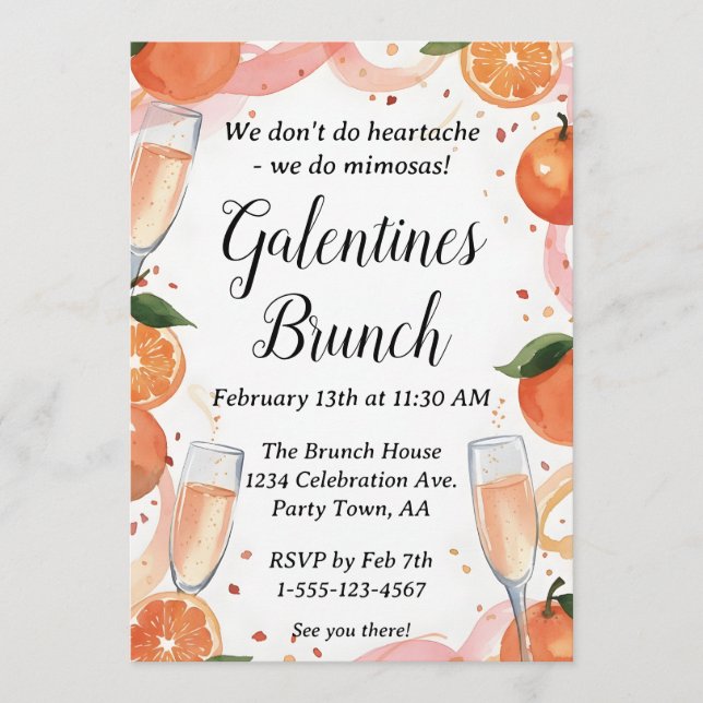 Galentine Mimosa Brunch Party Invite Personalized Einladung (Vorderseite)