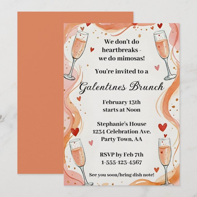 Galentine Mimosa Drink Brunch Party Invite  Einladung (Vorne/Hinten)