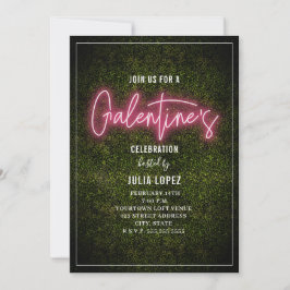 Galentine Neon Script Boxwood Valentine Party Einladung