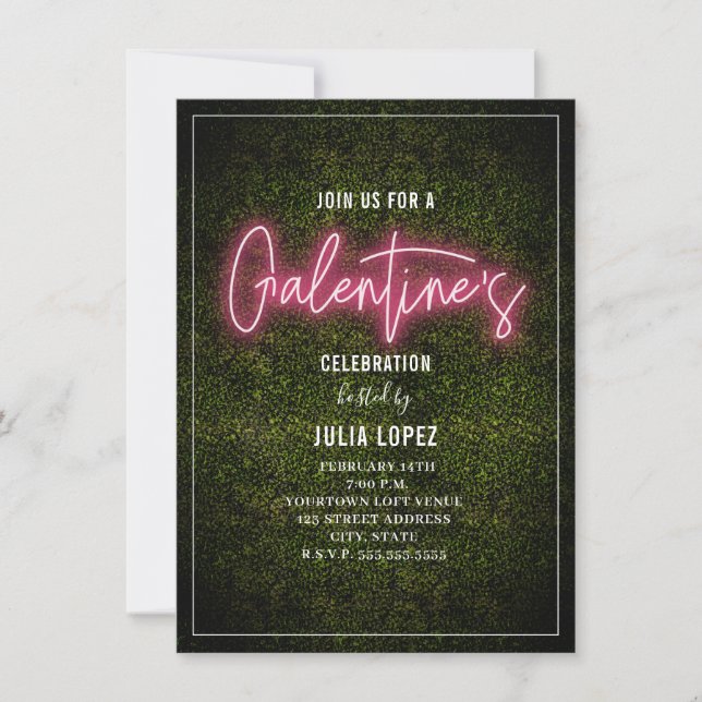 Galentine Neon Script Boxwood Valentine Party Save The Date (Vorderseite)