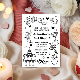 Galentine-Party, Nacht zum Valentinstag Doodle Einladung