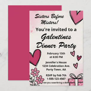 Galentine Pink Schwestern vor Brüdern Abendessen Einladung