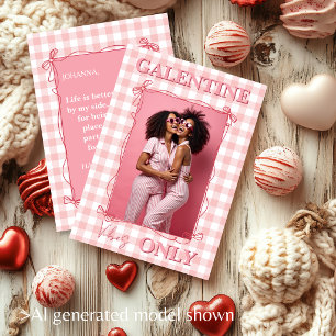 Galentine’s Day Beste Freundin Rosa Gingham-Foto Feiertagskarte