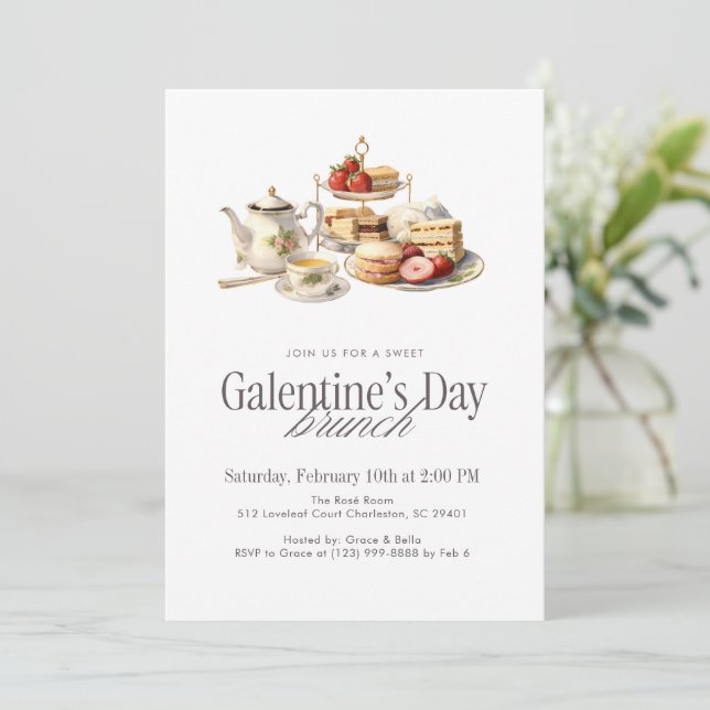 Galentine’s Day Brunch Einladung (Stehend Vorderseite)