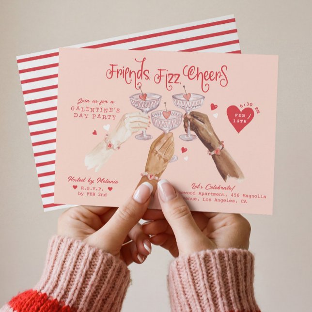 Galentine’s Day Party Friends & Bubbly Watercolor Einladung (Galentine’s Day Party Friends & Bubbly Watercolor Invitation1)