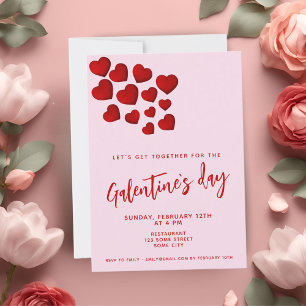 Galentine`s Day Rote Herzen Freunde Party Einladung