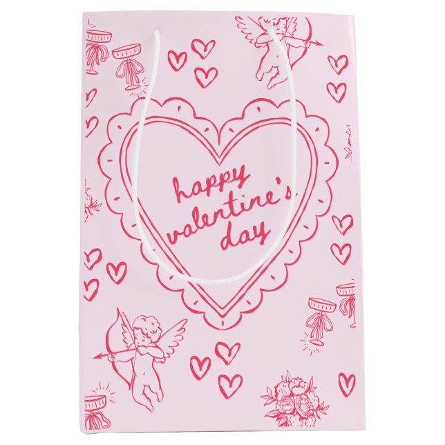 Galentine’s Day Valentine Girly Pink Mittlere Geschenktüte (Vorderseite)