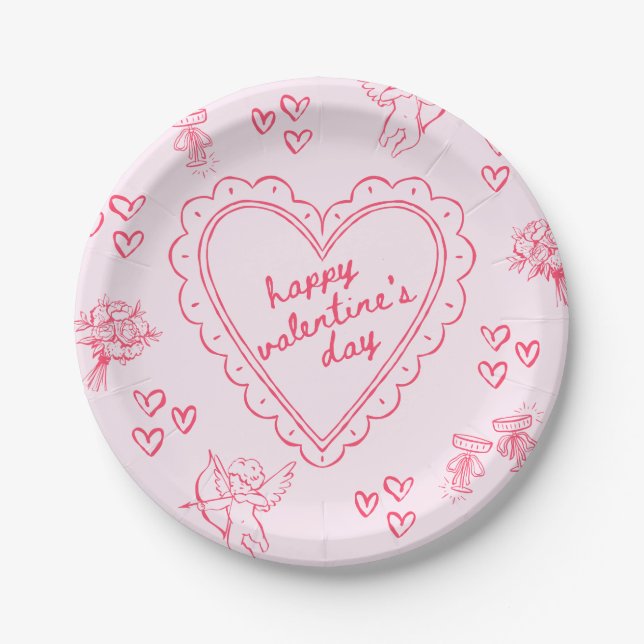 Galentine’s Day Valentinstag Mädchen Rosa Pappteller (Vorderseite)
