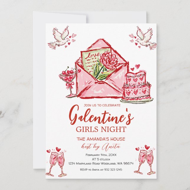 Galentine’s Girls Night Party Valentine Einladung (Vorderseite)