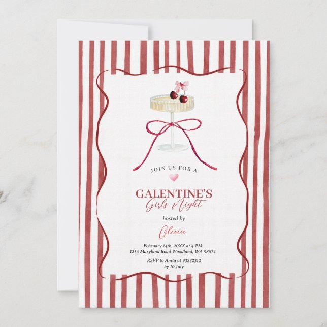 Galentine’s Girls Night Red Cherry Invitation Einladung (Vorderseite)
