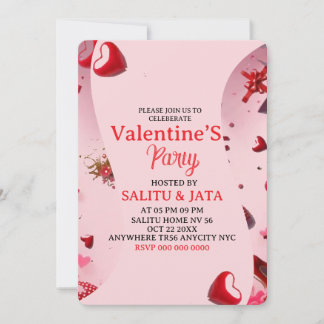 Galentine’s Party Invitation, Pink Heart & Bow Bir Einladung