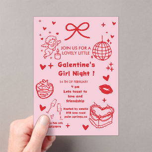 Galentine’s Party, Nacht Valentinstag Handgezeichn Acryleinladungen
