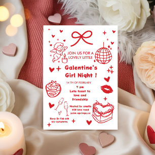 Galentine’s Party, Nacht Valentinstag Handgezeichn Einladung