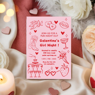 Galentine’s-Party, Nacht zum Valentinstag Doodle Einladung