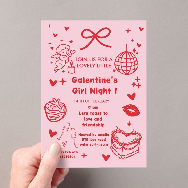 Galentine’s Party, Night Valentine Hand Drawn  Acryleinladungen (Insitu (Handheld))