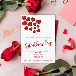 Galentine`s Tag Rote Herzen Freunde-Party Einladung