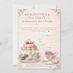 Galentine’s-Teeparty Blush-Aquarell Vintage Einladung