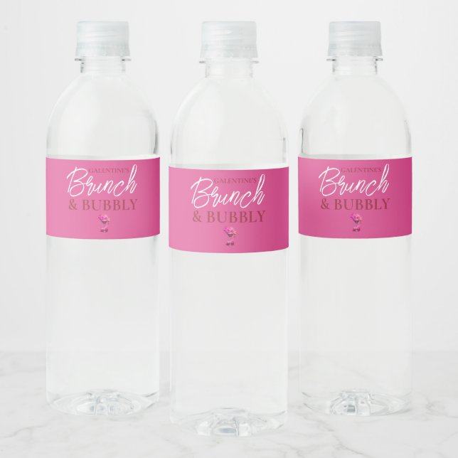 Galentiner Brunch and Bubbly Water Flasche Label Wasserflaschenetikett (Flaschen)