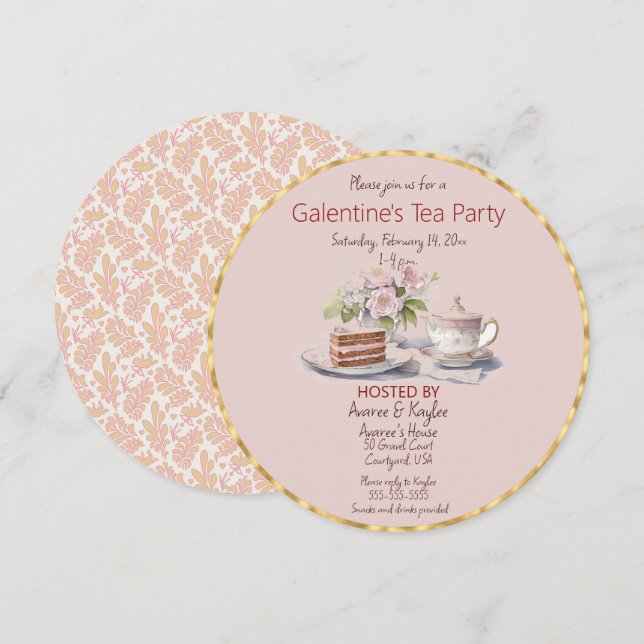Galentiner-Day-Tea-Party Einladung (Vorne/Hinten)