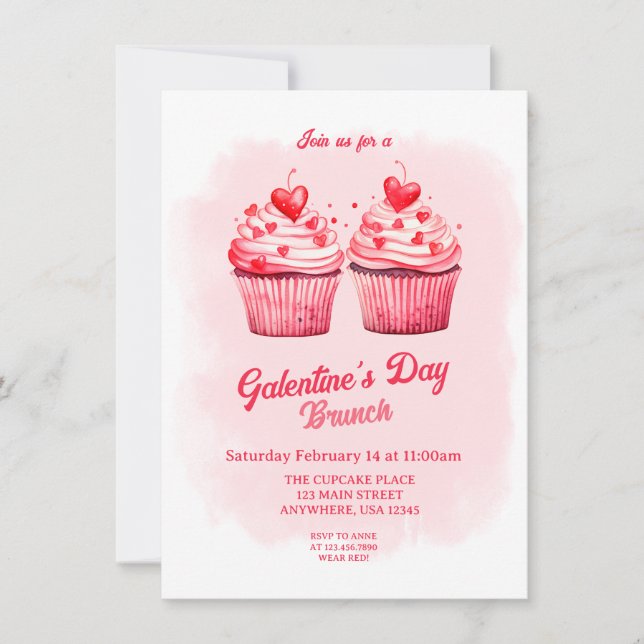 Galentiner Palentinstag Cupcake Heart Brunch Einladung (Vorderseite)