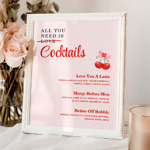 Galentiner Party Cocktail Drinks Menü Unterschrift Poster