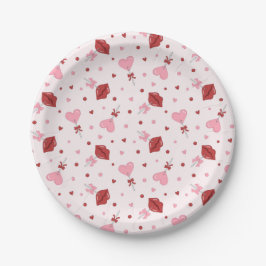 Galentiner Valentinin Pink Heart Lollipop Design Pappteller