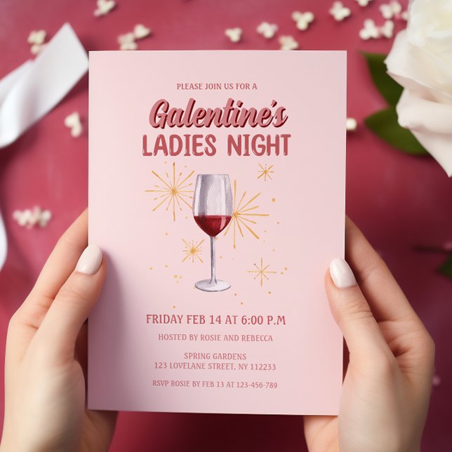 Galentiner Weinglas Ladys Night Party Einladung (wine glass galentines ladies night party invitation )