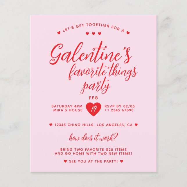 Galentiner's Favorite Things Party Budget Einladun Flyer (Vorne)