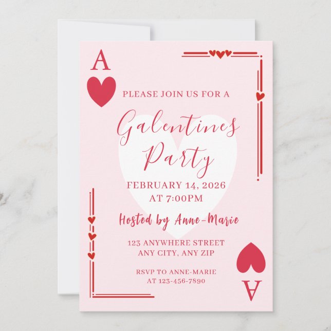 Galentines Ace Hearts Girls Valentines Invite Einladung (Vorderseite)