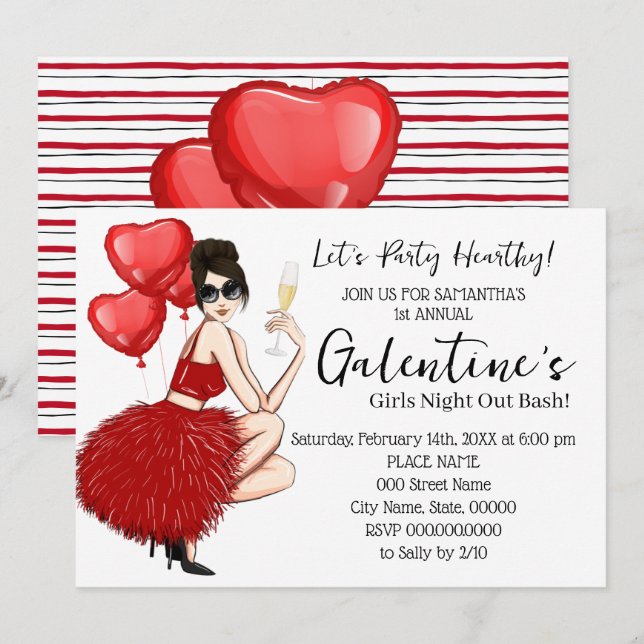 Galentine's Bash Girls Night Out Valentine's Party Einladung (Vorne/Hinten)