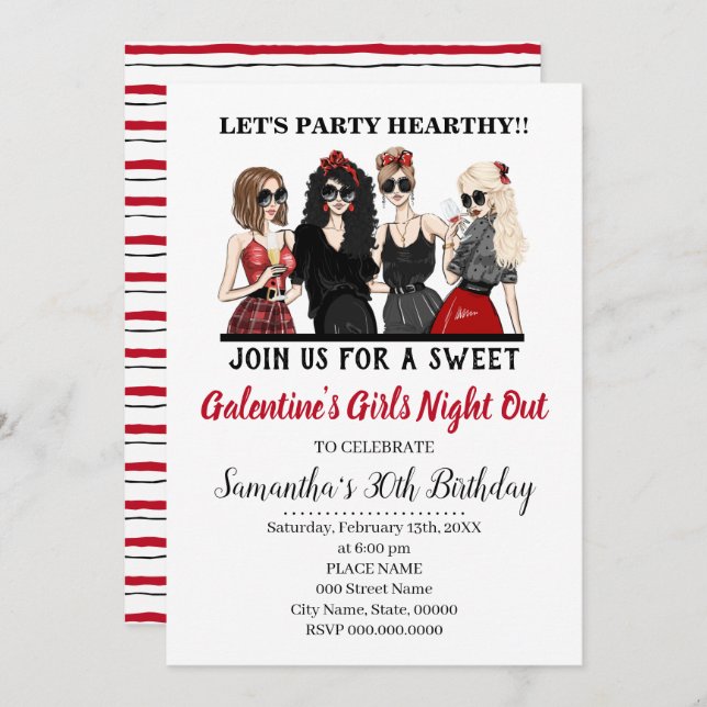 Galentine's Bash Girls Night Out Valentines Party Einladung (Vorne/Hinten)